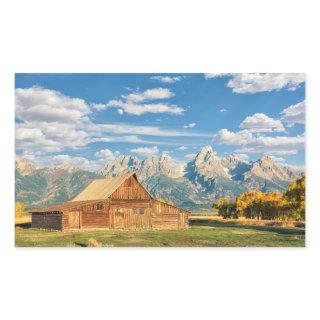 Log Cabin Near Mountain Range Rectangular Sticker