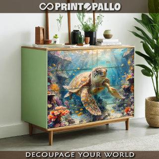 Loggerhead sea turtle diving in the reef -  tissue paper