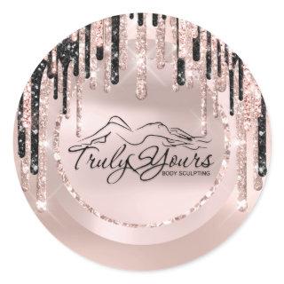 Logo Beauty Body Sclupting Drips Rose Glitter Classic Round Sticker