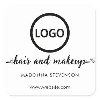 Logo black white simple typography hair makeup  square sticker