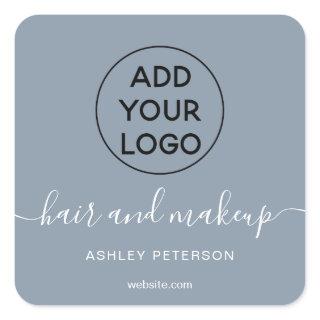 Logo  dusty blue simple typography hair makeup square sticker