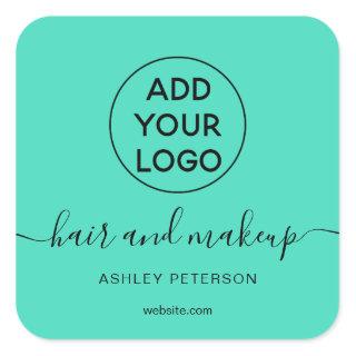 Logo mint green simple typography hair makeup square sticker