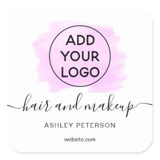 Logo purple brushstroke typography hair makeup square sticker