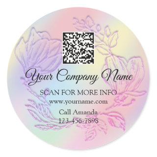 Logo QR Code Promotional Shop Ombre Floral Pastel Classic Round Sticker