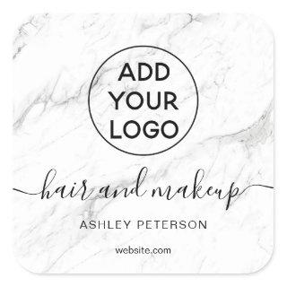 Logo white marble simple typography hair makeup square sticker