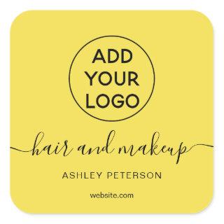 Logo yellow simple typography hair makeup square sticker
