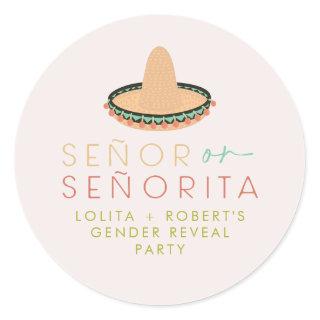 LOLITA Señor or Señorita Fiesta Gender Reveal Baby Classic Round Sticker