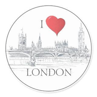 London Bridge Big Ben | I Heart London Sketch Classic Round Sticker