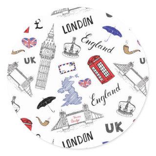 London City Doodles Pattern Classic Round Sticker