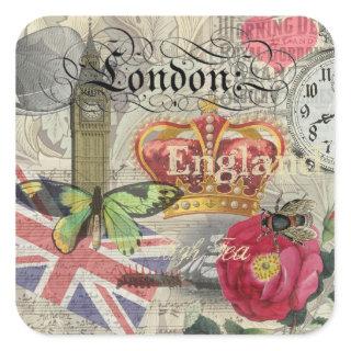 London England Travel Vintage Europe Art Square Sticker
