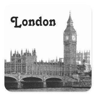 London England UK Skyline Etched Square Sticker