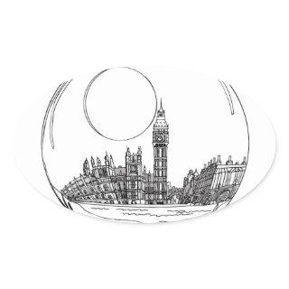 London in a glass ball . oval sticker