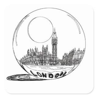 London in a glass ball . square sticker