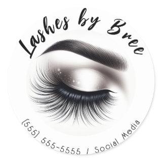 Long Black Wispy Eyelashes Lash Extensions Beauty  Classic Round Sticker
