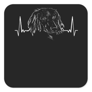 Long Haired Dachshund Dog Heartbeat Square Sticker