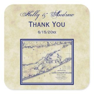 Long Island The Hamptons Map Distressed Square Sticker