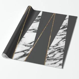 Long Modern Marble Black and Gold Triangles