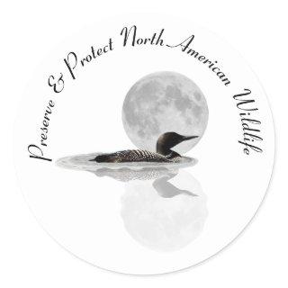 Loon Swims In The Moonlight Stickers
