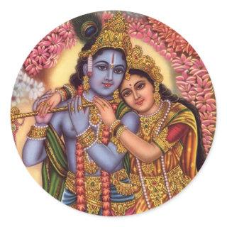 Lord Krishna & Radha Classic Round Sticker