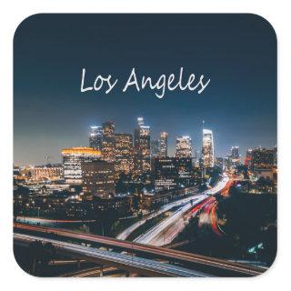 Los Angeles California City Skyline at night Square Sticker