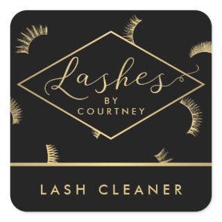 Lots of Lashes Pattern Lash Salon Black/Gold Square Sticker
