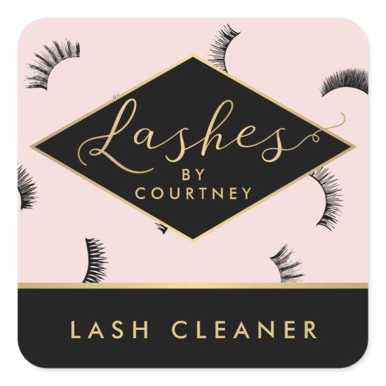 Lots of Lashes Pattern Lash Salon Pink/Black/Gold Square Sticker