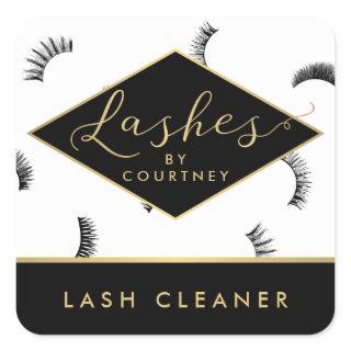 Lots of Lashes Pattern Lash Salon White/Black/Gold Square Sticker