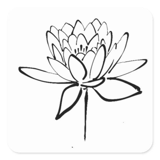 Lotus Flower Black and White Ink Drawing Art Square Sticker