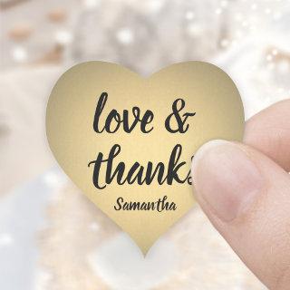 Love and Thanks Black and Gold Faux Foil Thank You Heart Sticker