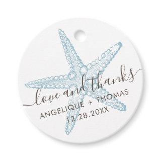 Love and Thanks Blue Starfish Beach Wedding Favor Tags
