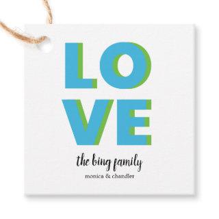 Love Colorblock Gift Tag in Green & Blue Stripe