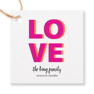 Love Colorblock Gift Tag in Pink and Orange Stripe