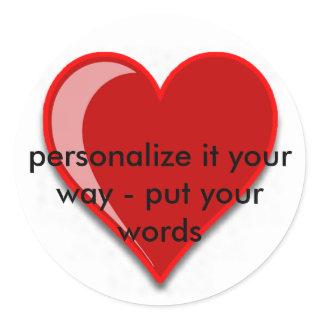 Love - Custom Red Heart Add Your Text Classic Round Sticker