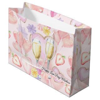 Love Day Watercolor Hearts and Sweets Pattern Large Gift Bag