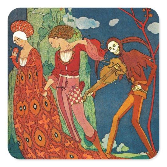 LOVE ,DESIRE AND DEATH Art Deco Valentine's Day Square Sticker