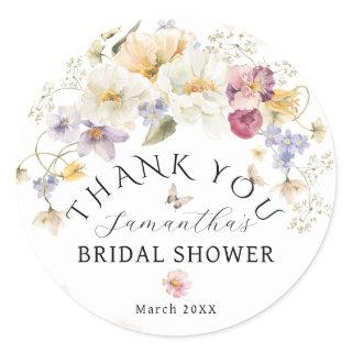 Love in bloom Wildflower Rustic Bridal Shower Classic Round Sticker