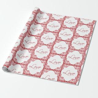 Love in Red Frame Damask style Valentine's Day