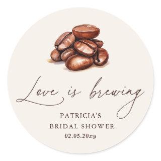 Love is Brewing Coffee Beans Bridal Shower Classic Round Sticker