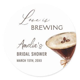 Love is Brewing Espresso Martini Bridal Shower Classic Round Sticker
