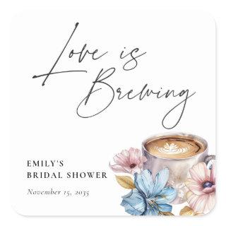 Love is Brewing Floral Bridal Shower Square Sticker