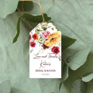 Love is in bloom burgundy flowers bridal shower  gift tags