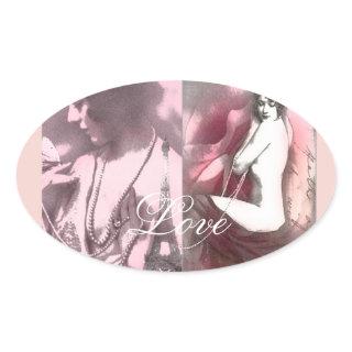 Love is like a wild rose oval sticker