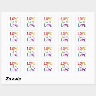 LOVE IS LOVE Rainbow Handlettering Set of  Square Sticker