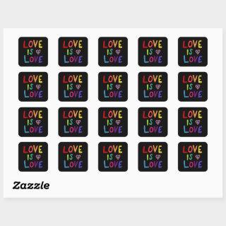 LOVE IS LOVE Rainbow Handlettering Set of  Square Sticker
