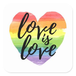 Love is Love | Rainbow Watercolor Heart Square Sticker
