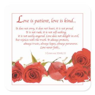 Love is Patient Red Rose Square Sticker