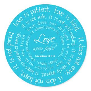 Love is Patient Round Wedding Sticker Aqua