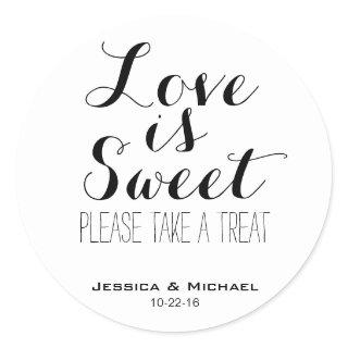 Love is sweet custom wedding candy buffet favor classic round sticker