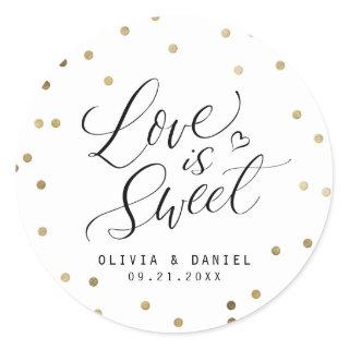 "love is sweet" modern calligraphy wedding favor classic round sticker