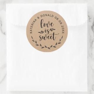 Love is Sweet  Rustic Wedding Kraft  Classic Round Sticker